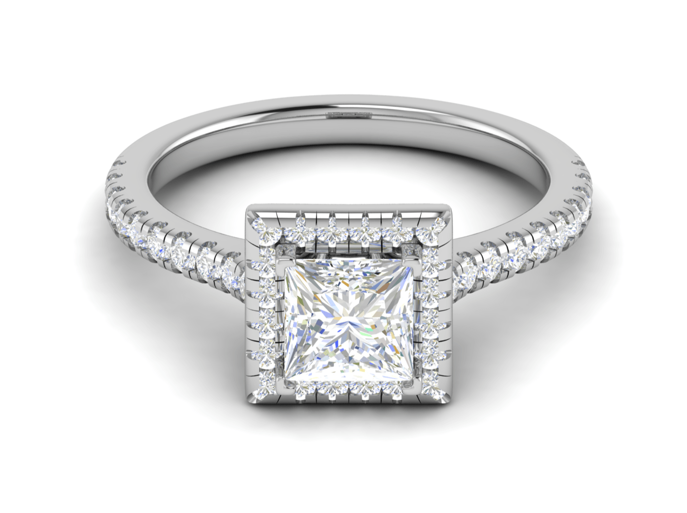 1ct Solitaire Princess Cut Diamond Engagement Ring 14K White Gold